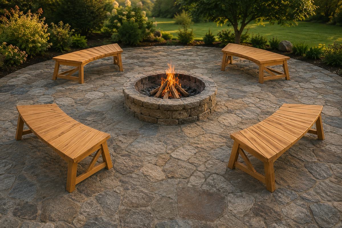 Four curved firepit benches Izliekto solu komplekts