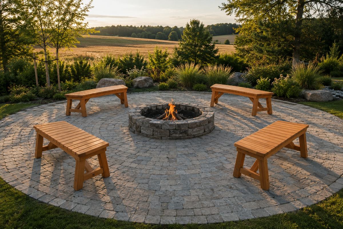 Four straight firepit benches Ugunskura soli